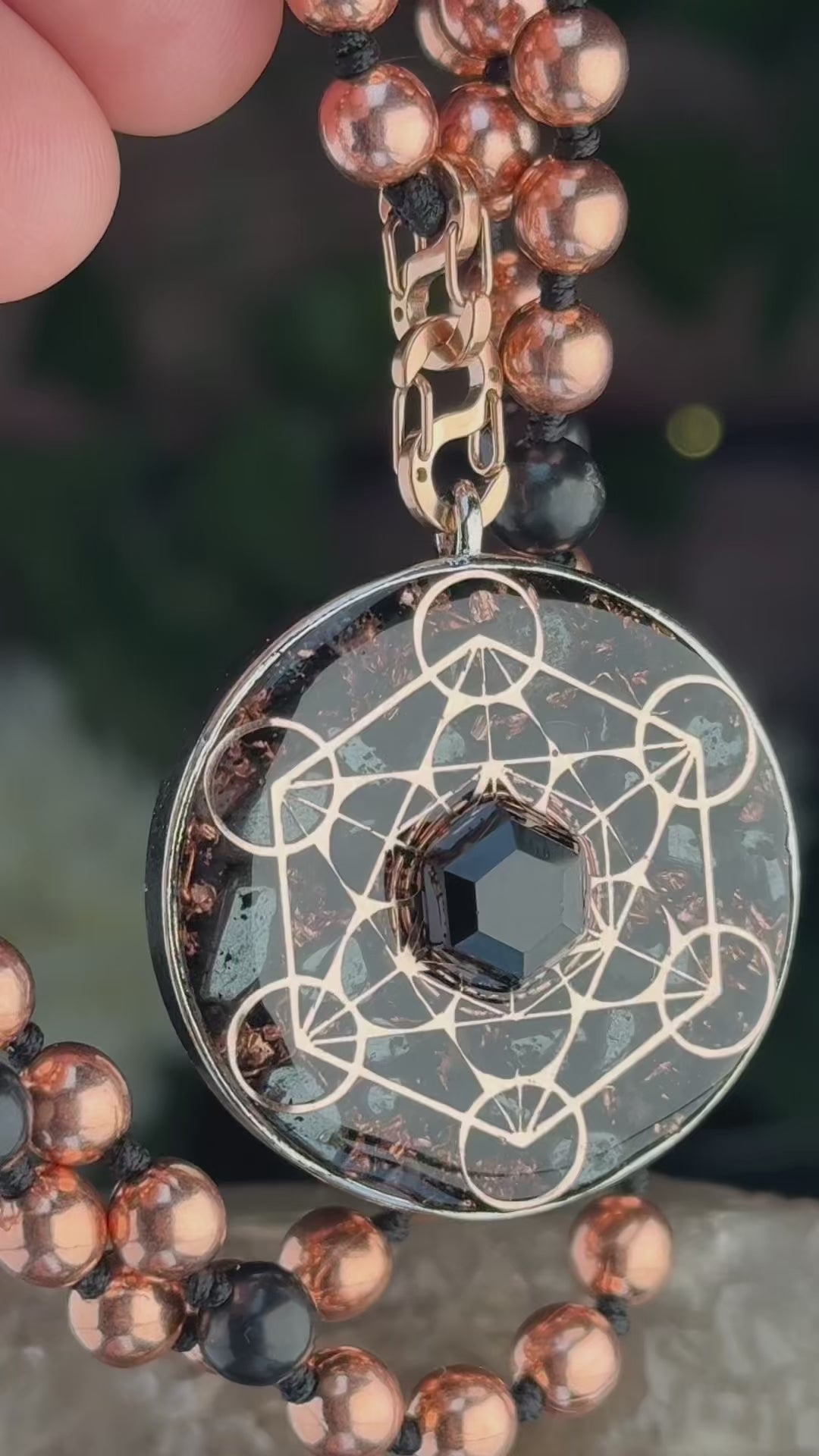 Grounding & Protection~Orgonite Mala with Elite Shungite, Hematite, Black Tourmaline, Diamond Quartz, Clear Quartz, Copper & Black Spinel