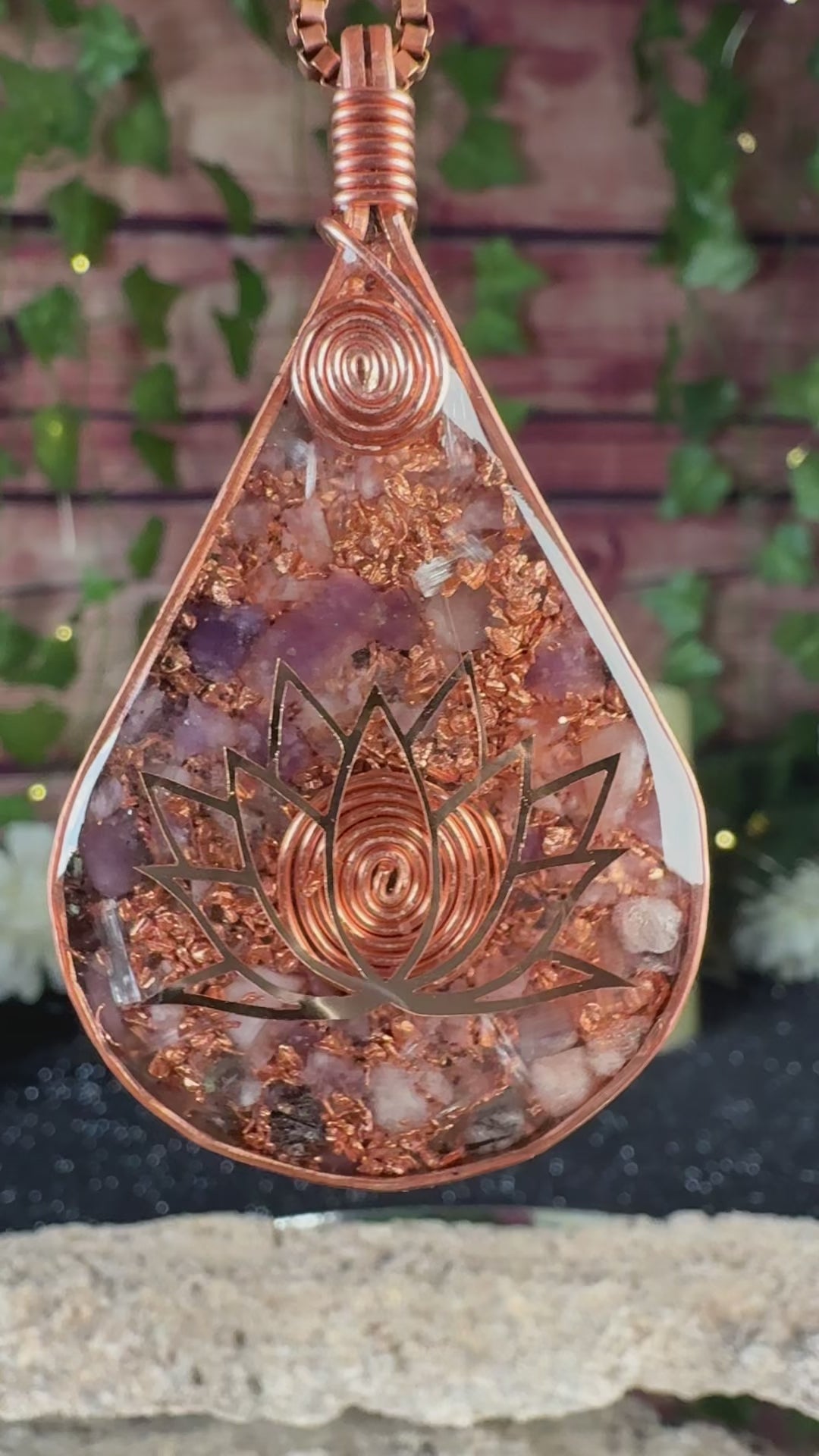 Appreciate the Moment~Lotus Orgonite Copper Grounding Pendant