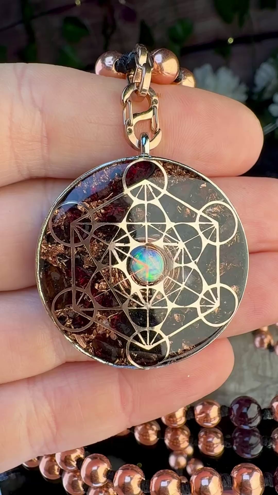 Garnet & Opal Orgonite Mala~For Passion, Strength, & Creativity