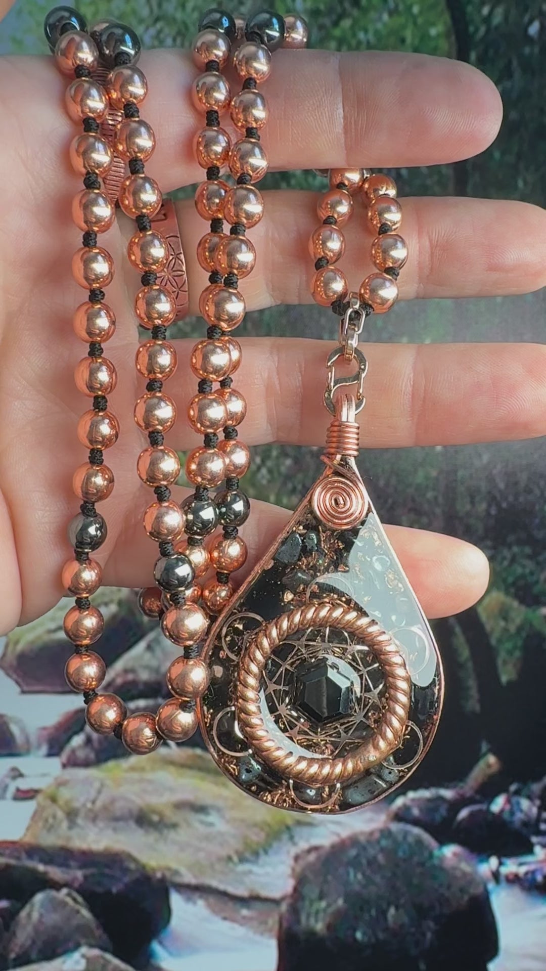 Anchored In Peace-Protection & Grounding Orgonite Mala with Black Tourmaline, Hematite, Obsidian, Tensor Rings, & More