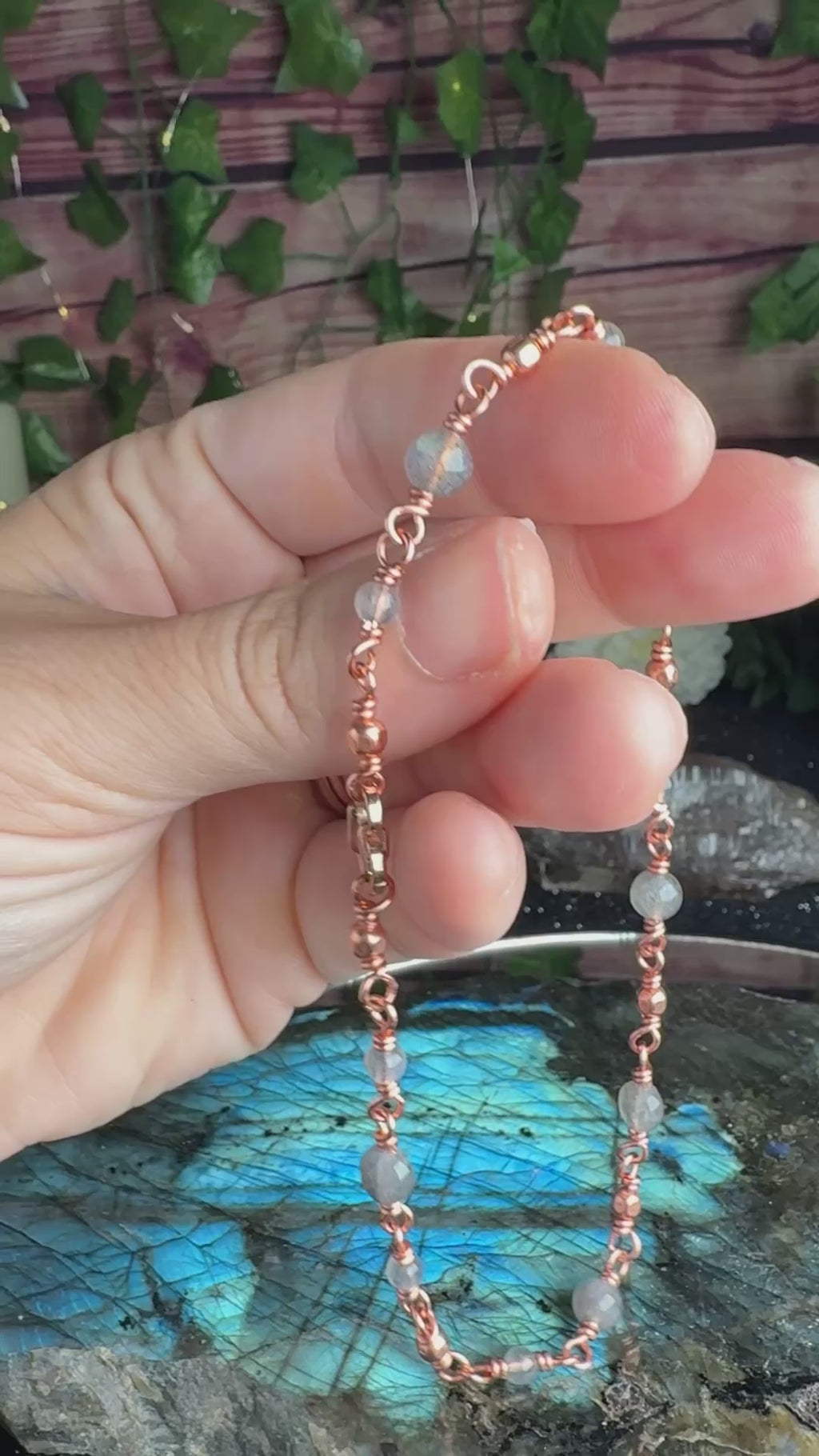 11 Inch Labradorite & Copper Ankle Bracelet