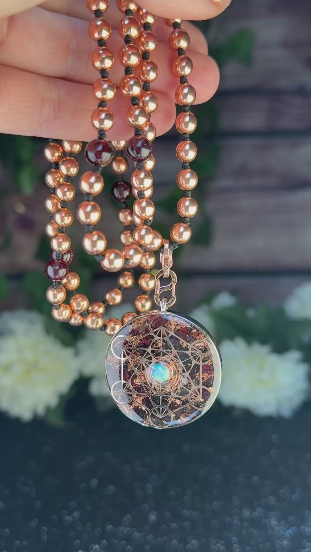 Garnet & Opal Orgonite Mala~For Passion, Strength, & Creativity