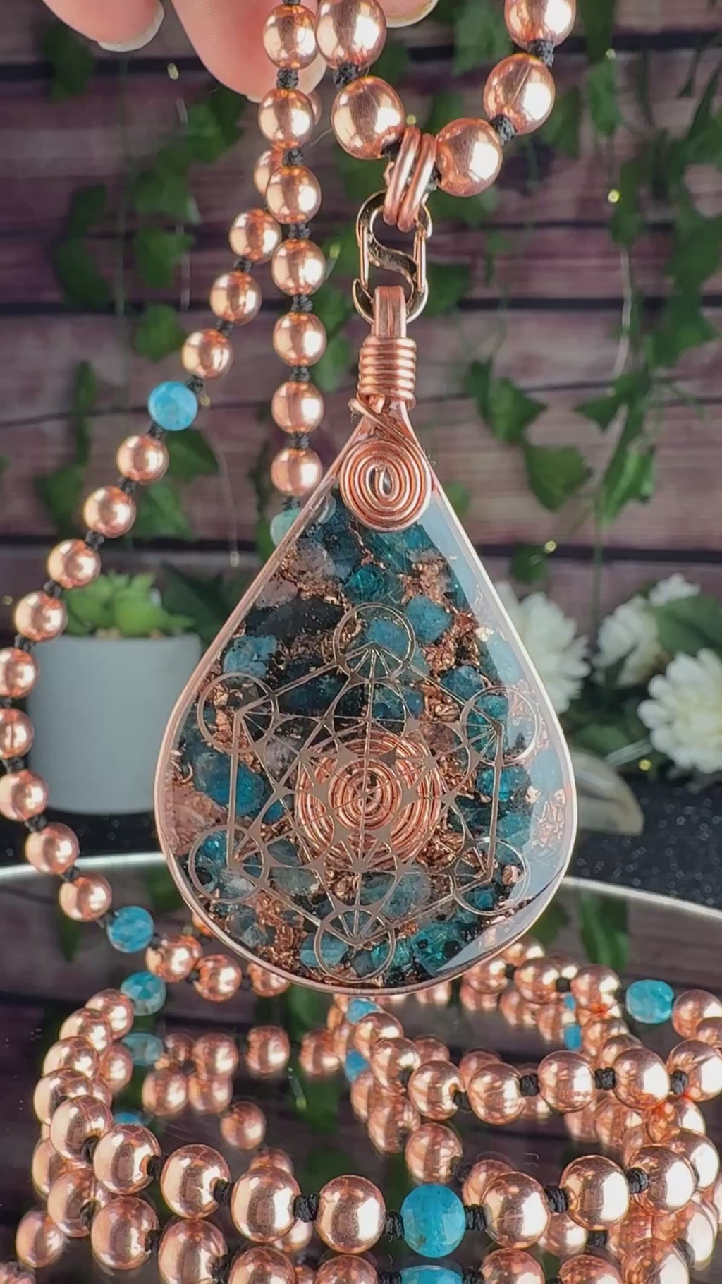 Clairty & Alignment-Blue Apatite Copper Orgonite Mala Necklace