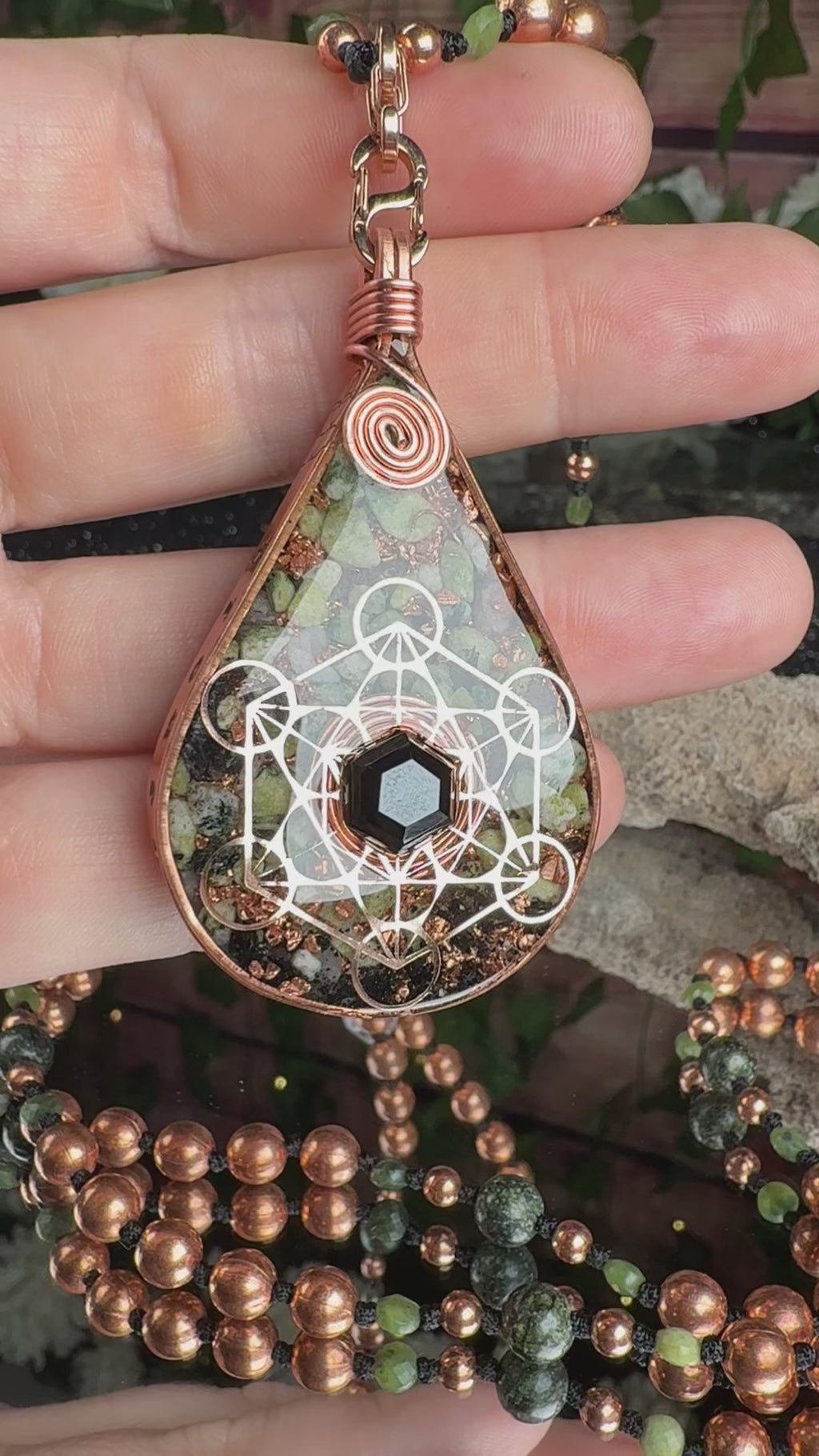 Breathe-Orgonite Mala Necklace w/ Serpentine