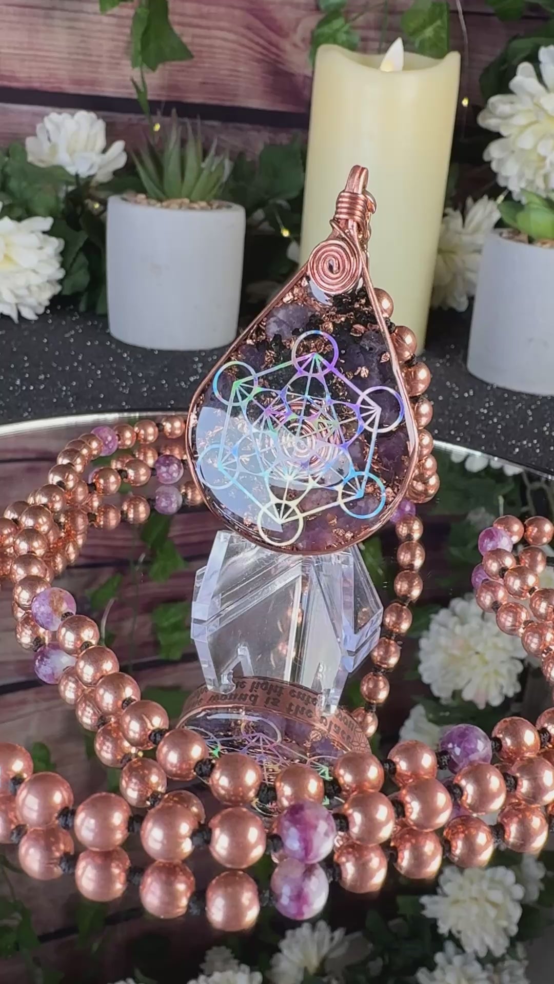 The wound is the place where the light enters you~ Orgonite Mala With Lepidolite